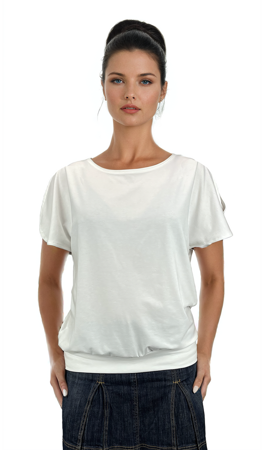 Дамска блуза - тениска къс ръкав обло деколте