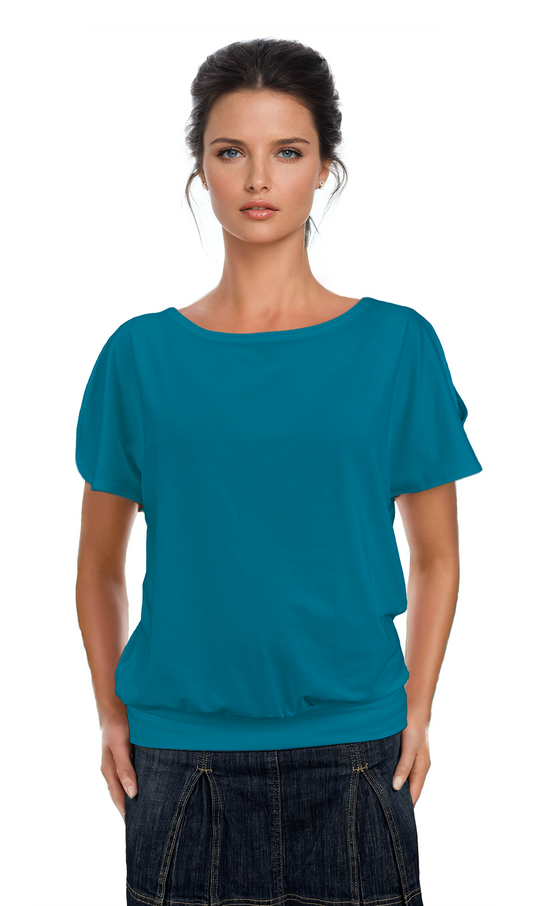 Дамска блуза - тениска къс ръкав обло деколте