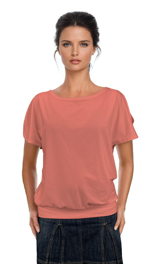 Дамска блуза - тениска къс ръкав обло деколте