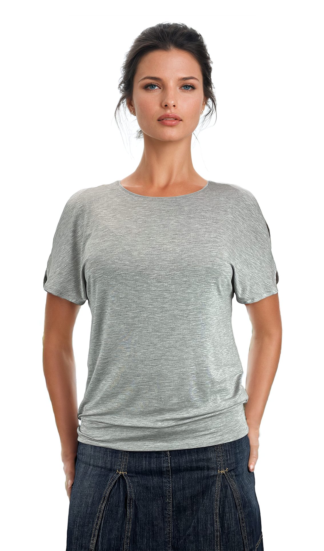 Дамска блуза - тениска къс ръкав обло деколте