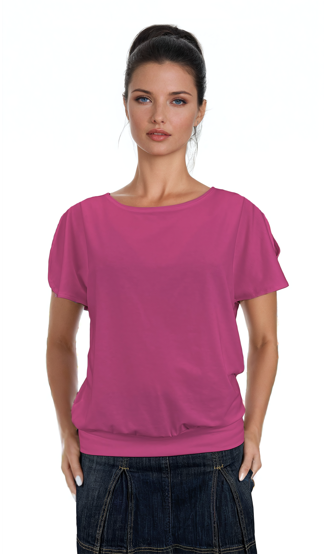 Дамска блуза - тениска къс ръкав обло деколте