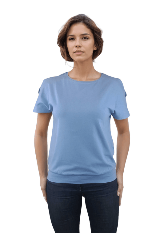 Дамска блуза - тениска къс ръкав обло деколте