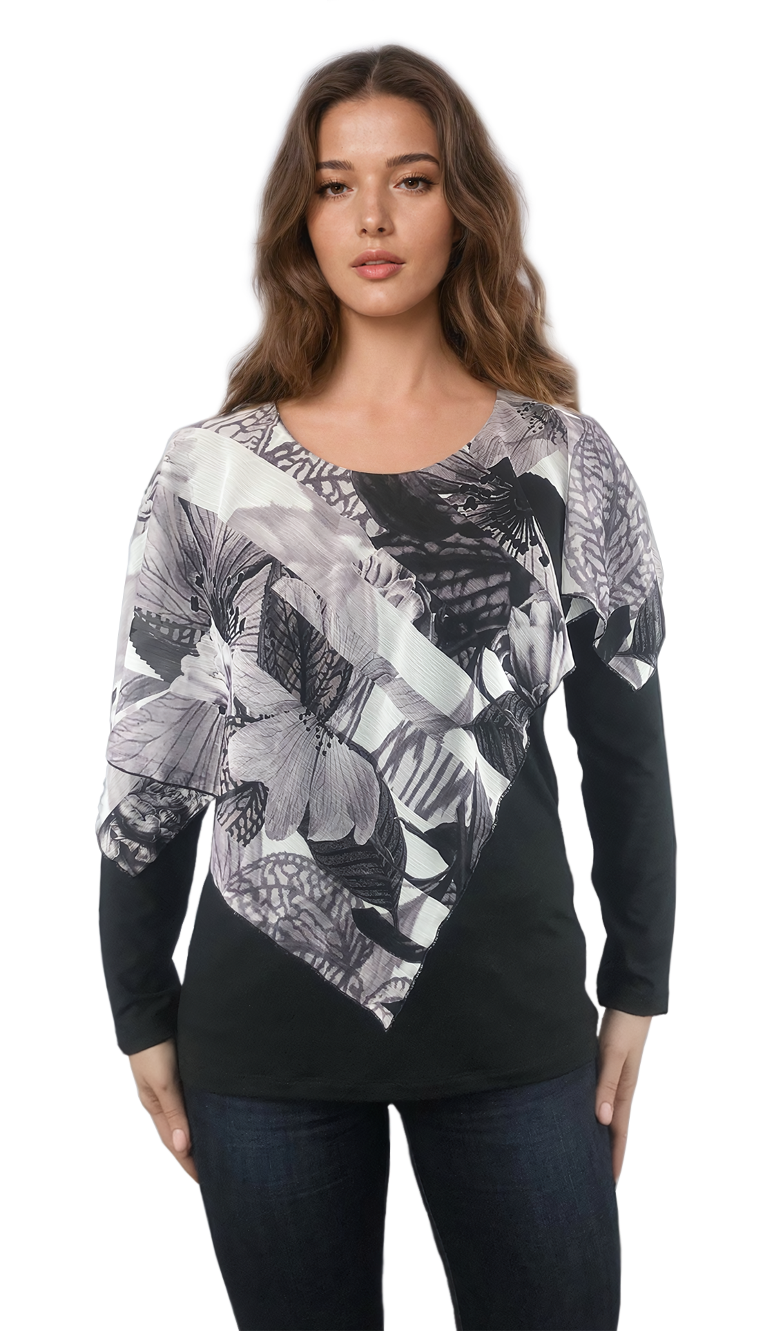 Дамска  блуза - тениска с дълъг ръкав обло деколте