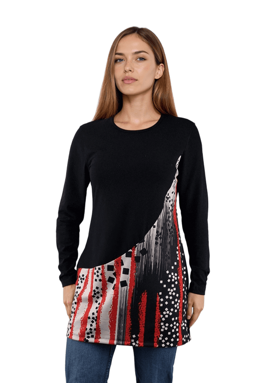 Дамска блуза-туника асиметрична с дълъг ръкав обло деколте