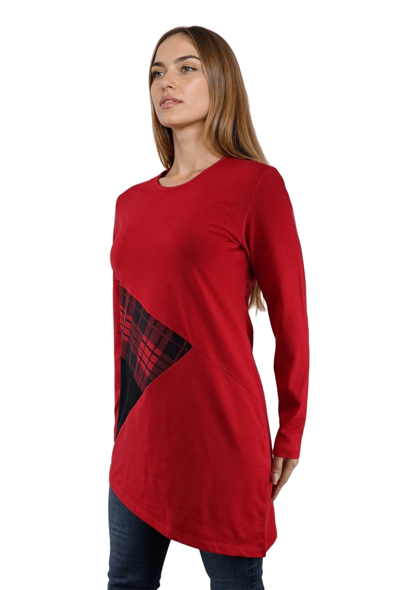 Дамска блуза-туника асиметрична с дълъг ръкав обло деколте